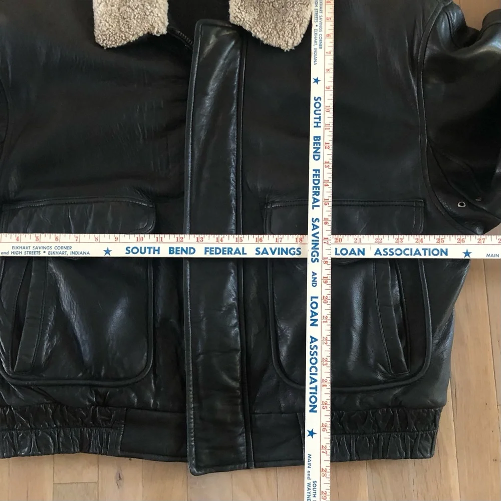 Hugo Boss Black Soft Leather Removeable Sheepskin Collar Bomber Jacket Men's 46 - Picture 14 of 16